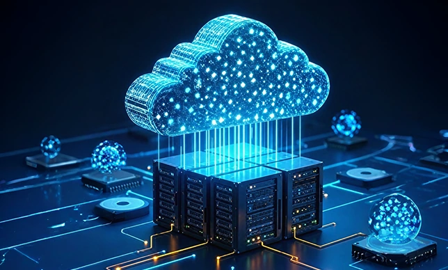  IT professionals reviewing cloud infrastructure performance and workload management in an enterprise environment